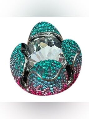 Swarovski Two-Tone Teal and Pink Crystal Cocktail Ring